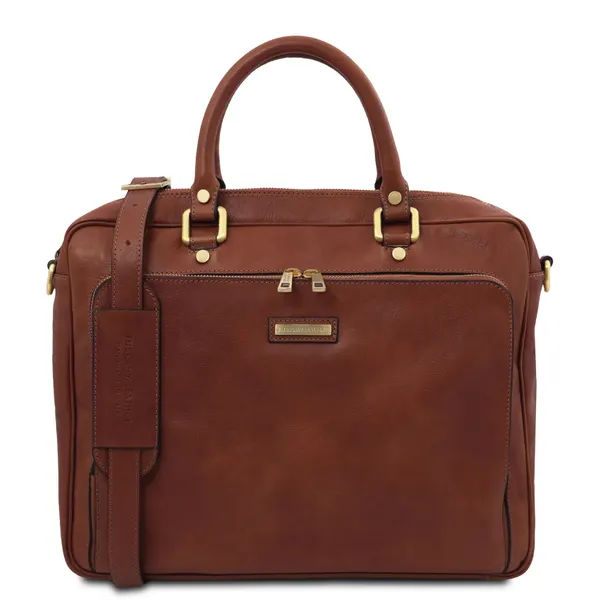 حقيبة لابتوب Pisa Leather مع جيب أمامي